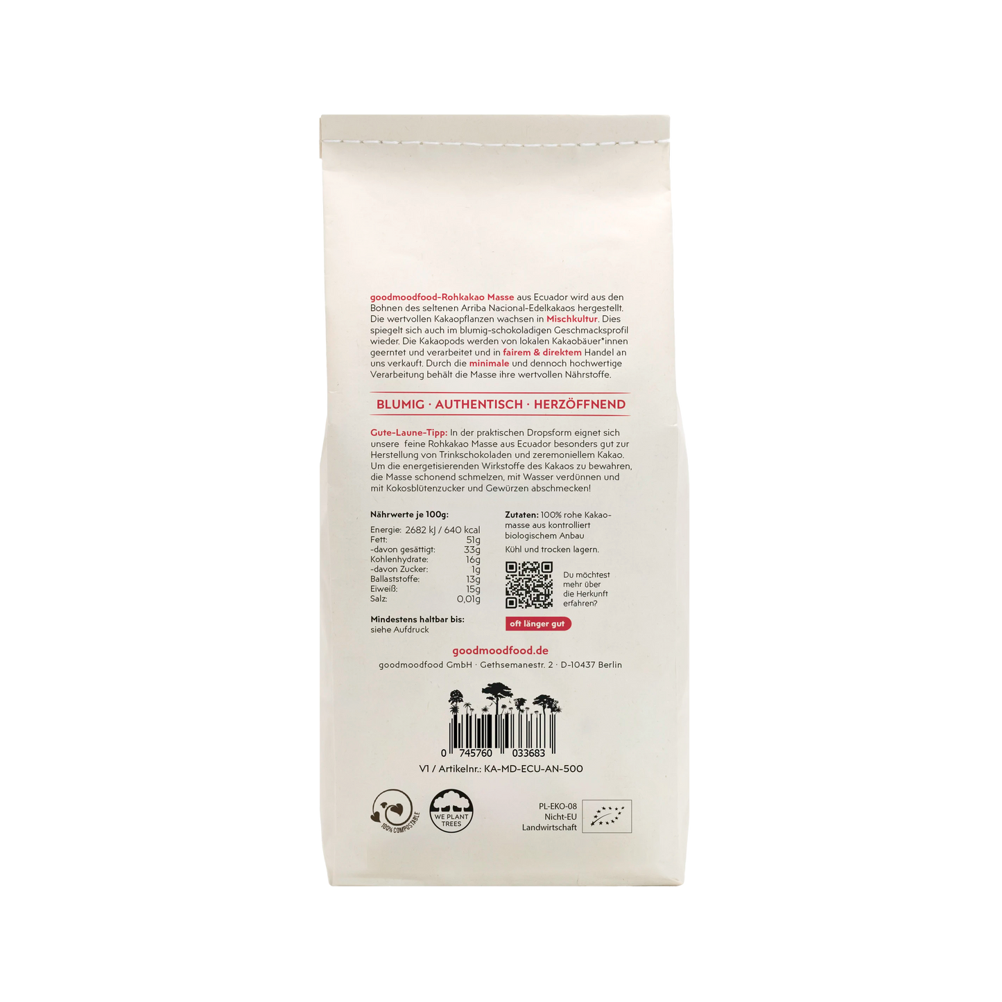 BIO Rohkakao Drops, Arriba Nacional, Ecuador, 500g